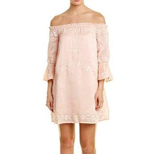 New Foxiedox Embroidered 3/4 Sleeve Off Shoulder Dress Blush Pink Size Medium